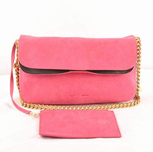 Celine Gourmette Small Bag in Suede Leather - 3078 Rose Red Celine Gourmette Small Bag in Suede Leather - 3078 Rose Red